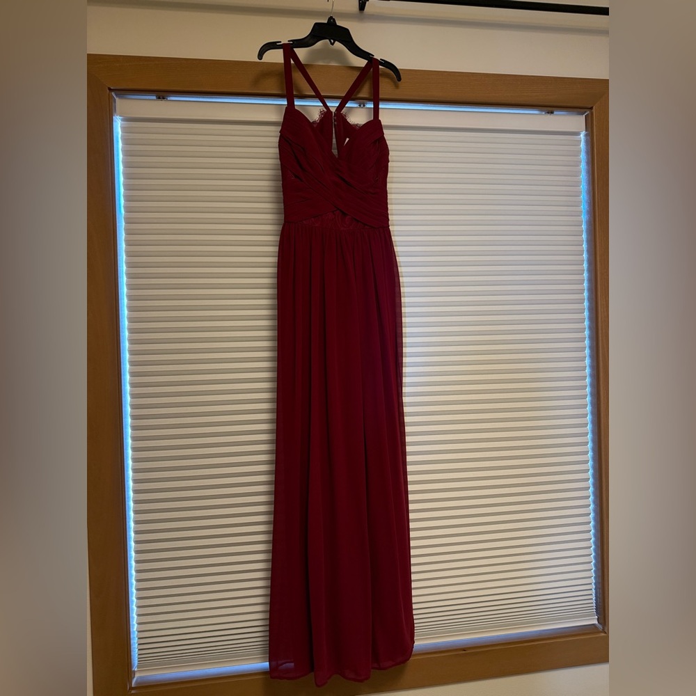 Hayley Paige Occasions Red Spaghetti Strap Maxi Gown